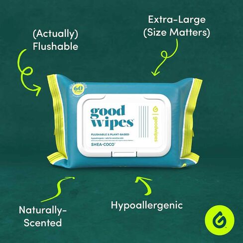 Goodwipes Flushable & Plant-Based Wipes with Botanicals | Dispenser for At-Home Use | Rosewater with Aloe Septic and Sewer Safe | 60 count - Biggest Adult Wipes in Kuwait