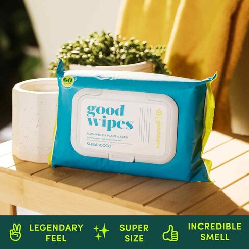 Goodwipes Flushable & Plant-Based Wipes with Botanicals | Dispenser for At-Home Use | Rosewater with Aloe Septic and Sewer Safe | 60 count - Biggest Adult Wipes in Kuwait