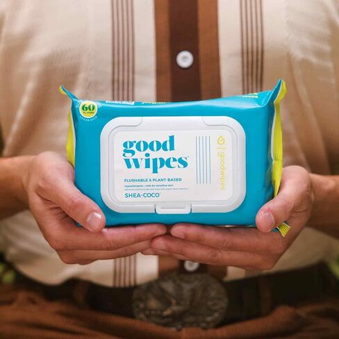 Goodwipes Flushable & Plant-Based Wipes with Botanicals | Dispenser for At-Home Use | Rosewater with Aloe Septic and Sewer Safe | 60 count - Biggest Adult Wipes in Kuwait