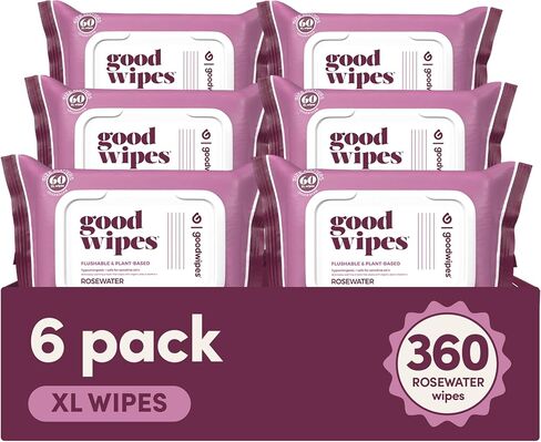 Goodwipes Flushable & Plant-Based Wipes with Botanicals | Dispenser for At-Home Use | Rosewater with Aloe Septic and Sewer Safe | 60 count - Biggest Adult Wipes in Kuwait