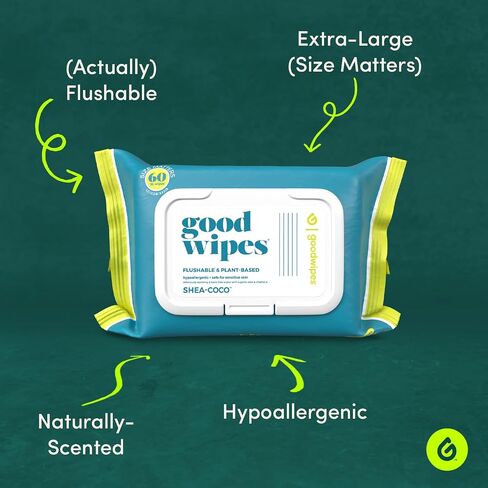 Goodwipes Flushable & Plant-Based Wipes with Botanicals | Dispenser for At-Home Use | Rosewater with Aloe Septic and Sewer Safe | 60 count - Biggest Adult Wipes in Kuwait