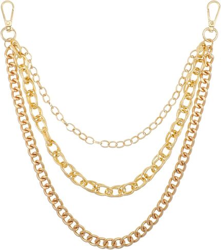 سلسلة محفظة GREVOSEA GOLD ، سلسلة سروال الهيب هوب للرجال للرجال نساء من 3 طبقات معدنية بانك محفظة سلسلة من ملحقات جينز حزام جوت القوطي in Kuwait