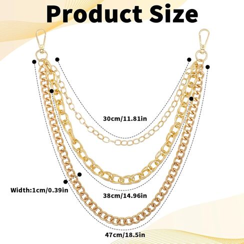 سلسلة محفظة GREVOSEA GOLD ، سلسلة سروال الهيب هوب للرجال للرجال نساء من 3 طبقات معدنية بانك محفظة سلسلة من ملحقات جينز حزام جوت القوطي in Kuwait