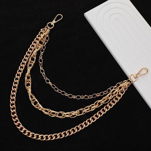 سلسلة محفظة GREVOSEA GOLD ، سلسلة سروال الهيب هوب للرجال للرجال نساء من 3 طبقات معدنية بانك محفظة سلسلة من ملحقات جينز حزام جوت القوطي in Kuwait