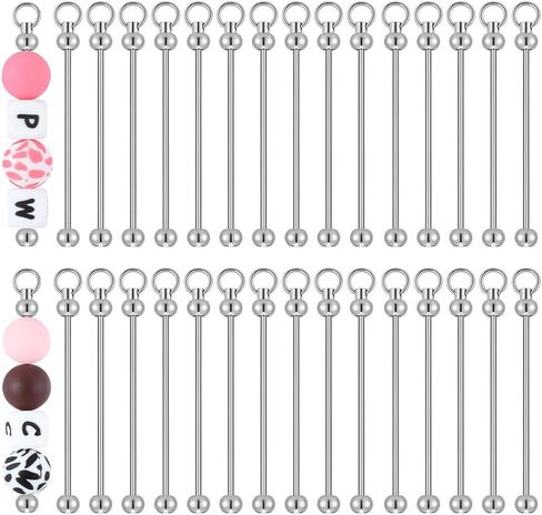 30pcs قضبان مفاتيح قابلة للخرز الفراغات ، مجموعة مفاتيح Metal DIY ، سلاسل مفاتيح الخرز للخرز لمجوهرات صنع سلاسل مفاتيح الديكور DIY صنع اللوازم in Saudi Arabia