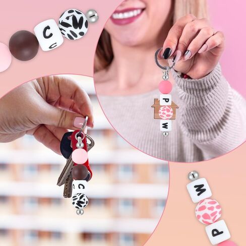 30pcs قضبان مفاتيح قابلة للخرز الفراغات ، مجموعة مفاتيح Metal DIY ، سلاسل مفاتيح الخرز للخرز لمجوهرات صنع سلاسل مفاتيح الديكور DIY صنع اللوازم in Saudi Arabia