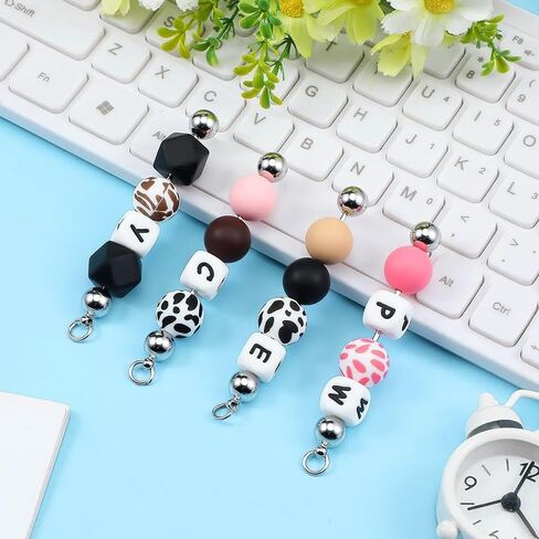 30pcs قضبان مفاتيح قابلة للخرز الفراغات ، مجموعة مفاتيح Metal DIY ، سلاسل مفاتيح الخرز للخرز لمجوهرات صنع سلاسل مفاتيح الديكور DIY صنع اللوازم in Saudi Arabia