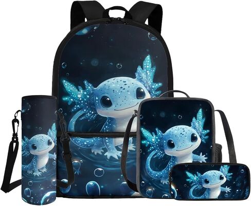حقيبة ظهر Gomomeblomy Gomomeblomy Axolotl للفتيات 6-8 8-10 حقيبة ظهر Kawaii Girls مع صندوق الغداء سعة كبيرة 4 PCS School Bookbag مجموعة للأطفال الابتدائية روضة الأطفال. in Kuwait