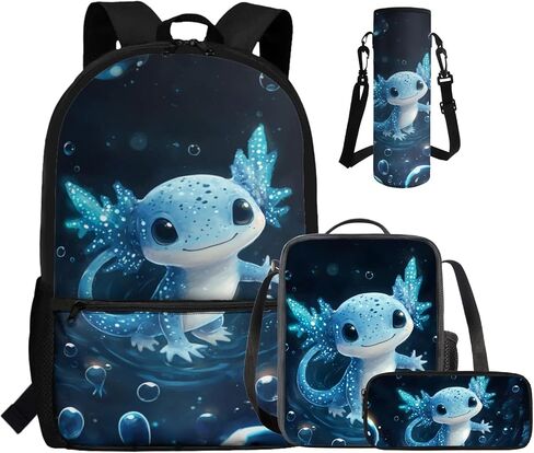 حقيبة ظهر Gomomeblomy Gomomeblomy Axolotl للفتيات 6-8 8-10 حقيبة ظهر Kawaii Girls مع صندوق الغداء سعة كبيرة 4 PCS School Bookbag مجموعة للأطفال الابتدائية روضة الأطفال. in Kuwait