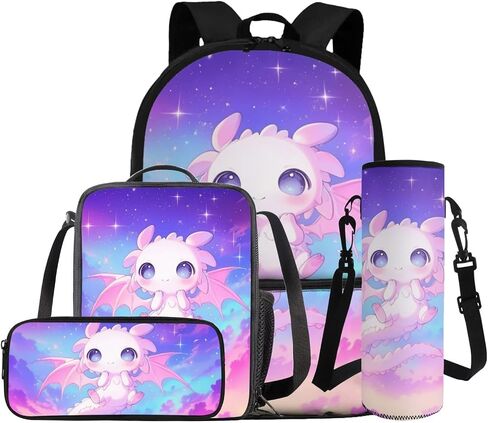 حقيبة ظهر Gomomeblomy Gomomeblomy Axolotl للفتيات 6-8 8-10 حقيبة ظهر Kawaii Girls مع صندوق الغداء سعة كبيرة 4 PCS School Bookbag مجموعة للأطفال الابتدائية روضة الأطفال. in Kuwait
