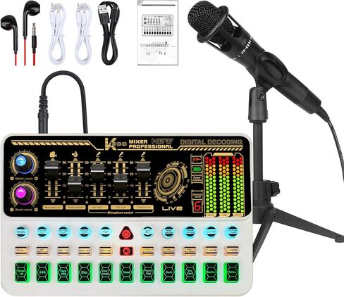 حزمة معدات البودكاست، واجهة صوت أساسية مع ميكروفون وحامل، إزالة الصوت، الاسترجاع، حزمة معدات بودكاست سهلة الاستخدام لـ KTV، البث المباشر، البث الصوتي in Kuwait