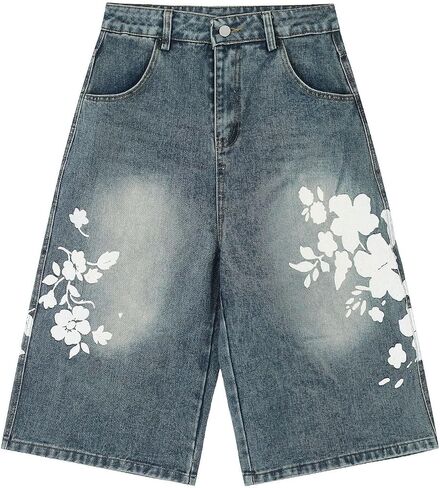 Y2K Baggy Jorts Summer Vintage Jeans Flower Graphic Jean Shorts Wide Leg Streetwear Cargo Pants in Saudi Arabia