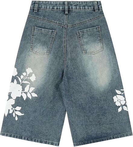 Y2K Baggy Jorts Summer Vintage Jeans Flower Graphic Jean Shorts Wide Leg Streetwear Cargo Pants in Saudi Arabia