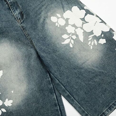 Y2K Baggy Jorts Summer Vintage Jeans Flower Graphic Jean Shorts Wide Leg Streetwear Cargo Pants in Saudi Arabia