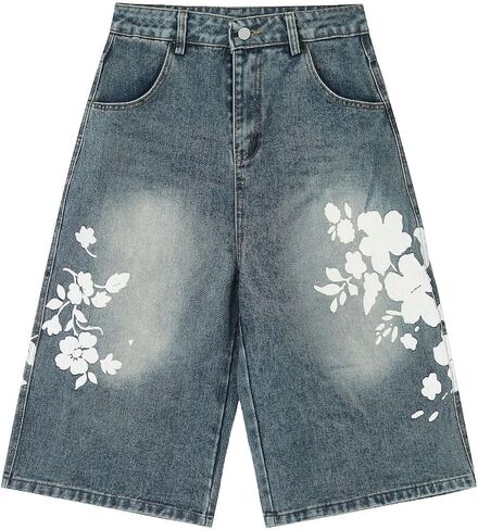 Y2K Baggy Jorts Summer Vintage Jeans Flower Graphic Jean Shorts Wide Leg Streetwear Cargo Pants in Saudi Arabia