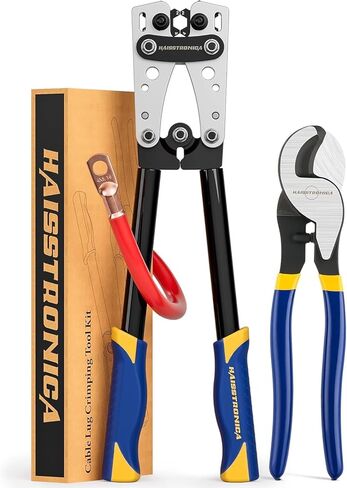 haisstronica Automotive Battery Cable Lug Crimping Tool Kit for 8, 6, 4, 2, 1, 1/0 AWG Battery Terminals Heavy Duty Battery Cable Ends Crimper with Cable Cutters,32PCS Copper Lugs,Heat Shrink Tubing in Kuwait