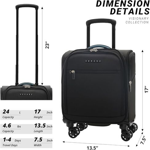 Verage تحت أمتعة المقعد مع عجلات ، ساحة Softside Small Spinner تحمل أكياس أمتعة لطائرات شركات الطيران الرحلة القصيرة للنساء (الأسود ، تحت القماع 14 بوصة) in Kuwait