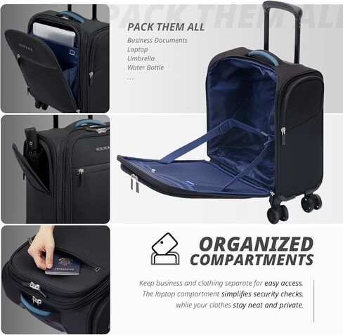 Verage تحت أمتعة المقعد مع عجلات ، ساحة Softside Small Spinner تحمل أكياس أمتعة لطائرات شركات الطيران الرحلة القصيرة للنساء (الأسود ، تحت القماع 14 بوصة) in Kuwait
