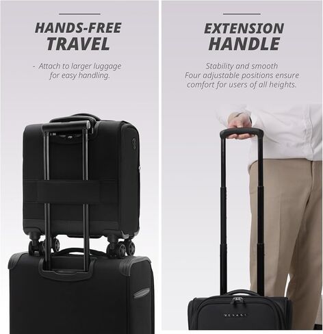 Verage تحت أمتعة المقعد مع عجلات ، ساحة Softside Small Spinner تحمل أكياس أمتعة لطائرات شركات الطيران الرحلة القصيرة للنساء (الأسود ، تحت القماع 14 بوصة) in Kuwait