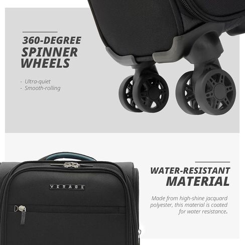 Verage تحت أمتعة المقعد مع عجلات ، ساحة Softside Small Spinner تحمل أكياس أمتعة لطائرات شركات الطيران الرحلة القصيرة للنساء (الأسود ، تحت القماع 14 بوصة) in Kuwait