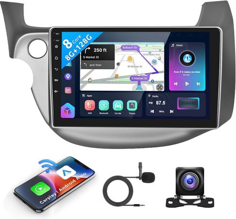 8 CORE 8G+128G ستيريو سيارة أندرويد لهوندا فيت 2008-2013 مع Carplay لاسلكي 10.1 بوصة تعمل باللمس بلوتوث 5.0 راديو السيارة مع نظام تحديد المواقع العالمي للملاحة، واي فاي، أندرويد أوتو، DSP، راديو AM/FM/RDS، كاميرا احتياطية in Saudi Arabia