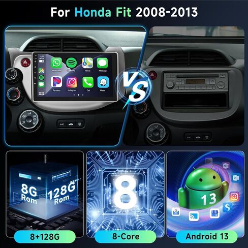 8 CORE 8G+128G ستيريو سيارة أندرويد لهوندا فيت 2008-2013 مع Carplay لاسلكي 10.1 بوصة تعمل باللمس بلوتوث 5.0 راديو السيارة مع نظام تحديد المواقع العالمي للملاحة، واي فاي، أندرويد أوتو، DSP، راديو AM/FM/RDS، كاميرا احتياطية in Saudi Arabia