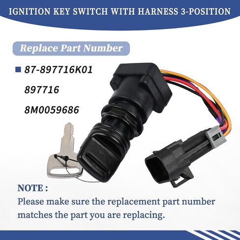 87-897716K01 Ignition Key Switch with Harness 3-Position Fit for Mercury Marine Quicksilver Outboard Motor 8M0059686 897716 Boat Engine Key Switch in Saudi Arabia