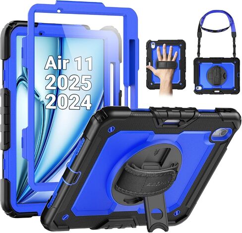 SEYMAC Case for iPad Air 13 Inch M4/M3/M2 (2026/2025/2024), Black | Heavy Duty Shockproof Protective, Built-in Screen Protector, 360° Rotating Stand, Hand/Shoulder Strap, Pencil Holder in Kuwait