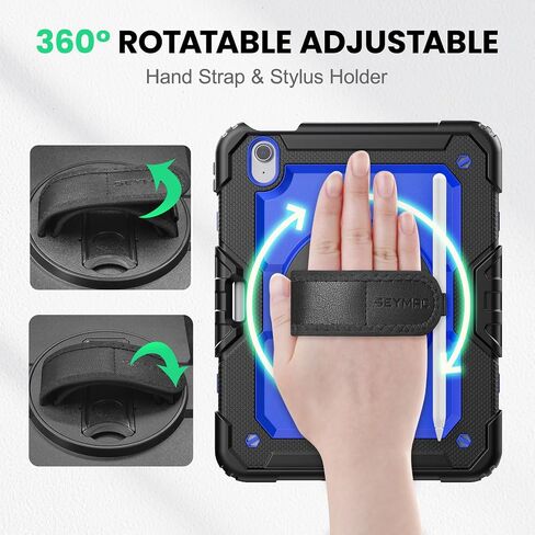 SEYMAC Case for iPad Air 13 Inch M4/M3/M2 (2026/2025/2024), Black | Heavy Duty Shockproof Protective, Built-in Screen Protector, 360° Rotating Stand, Hand/Shoulder Strap, Pencil Holder in Kuwait