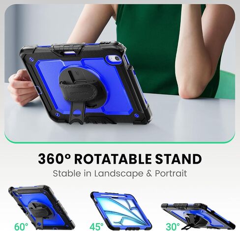 SEYMAC Case for iPad Air 13 Inch M4/M3/M2 (2026/2025/2024), Black | Heavy Duty Shockproof Protective, Built-in Screen Protector, 360° Rotating Stand, Hand/Shoulder Strap, Pencil Holder in Kuwait