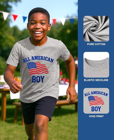 Flafens 4th of July Shirts for Boys - Independence Day Boys 4th of July Shirt Kids Patriotic USA American Flag T-Shirt in Kuwait