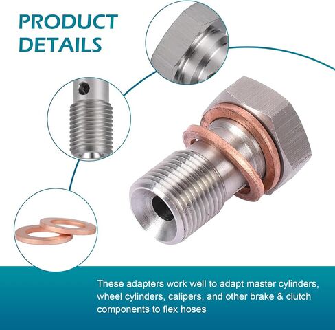 1 PC M10x1.0 Metric Stainless Steel Single Banjo Bolt Brake Fitting Adapter, 304 Stainless Steel External Hexagon Hollow Screw with Two Copper Spacers, Universal for Most Cars (Silver) in Saudi Arabia
