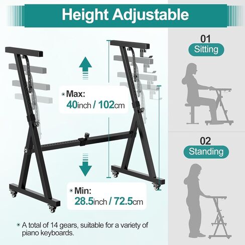 Z Style Adjustable & Portable Heavy Duty Music Stand for Piano Keyboards, Fits 49/61/76/88 Keys, Folding for Travel & Storage in Kuwait