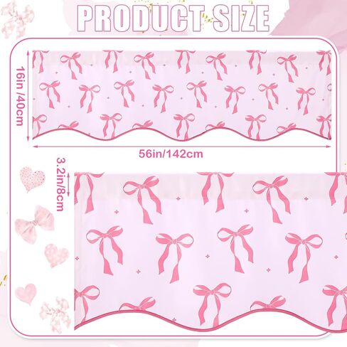 2 Pcs Pink Bow Valance for Window 16" l x 56" W Coquette Preppy Pink Scalloped Curtains for Kitchen Window,Living Room,Bathroom in Saudi Arabia