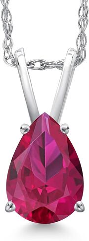 Gem Stone King 10K White Gold Gemstone Birthstone Teardrop Pendant Necklace For Women | Pear Shape 10X7MM | Gold Necklace For Women | With 18 Inch Chain in Kuwait