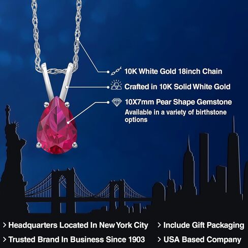 Gem Stone King 10K White Gold Gemstone Birthstone Teardrop Pendant Necklace For Women | Pear Shape 10X7MM | Gold Necklace For Women | With 18 Inch Chain in Kuwait