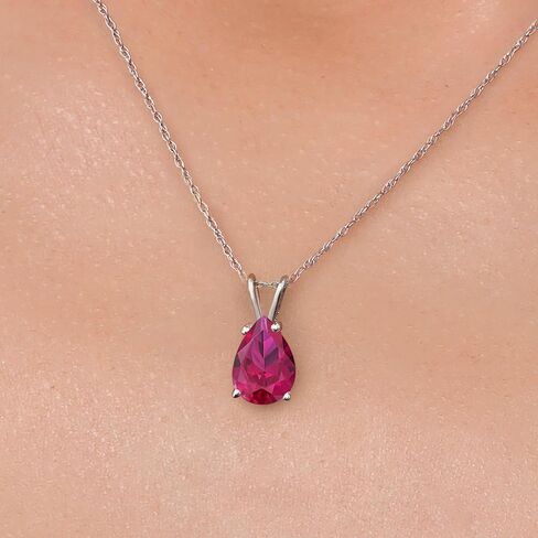 Gem Stone King 10K White Gold Gemstone Birthstone Teardrop Pendant Necklace For Women | Pear Shape 10X7MM | Gold Necklace For Women | With 18 Inch Chain in Kuwait