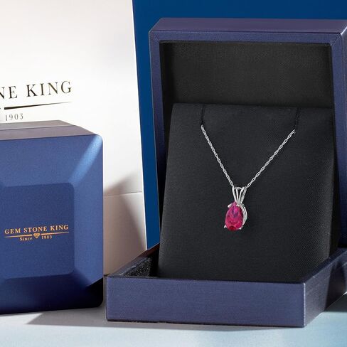 Gem Stone King 10K White Gold Gemstone Birthstone Teardrop Pendant Necklace For Women | Pear Shape 10X7MM | Gold Necklace For Women | With 18 Inch Chain in Kuwait