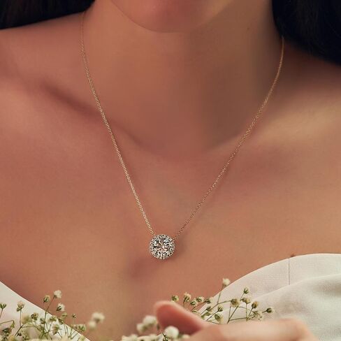 FRIENDLY DIAMONDS 0.75 Carat - 6 Carat IGI Certified Lab Grown Diamond | Flaire Halo Lab Diamond Necklace 14K Or 18K White, Yellow Or Rose Gold | FG-VS Quality in Saudi Arabia