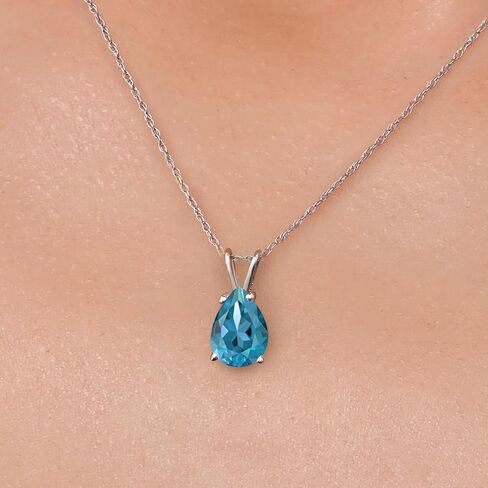 GEM Stone King 10K White Gold Gemstone Gemstone Birthdrop Netlace Pendant Netlace for Women | شكل الكمثرى 10x7mm | قلادة ذهبية للنساء | بسلسلة 18 بوصة in Saudi Arabia