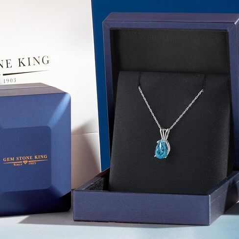 GEM Stone King 10K White Gold Gemstone Gemstone Birthdrop Netlace Pendant Netlace for Women | شكل الكمثرى 10x7mm | قلادة ذهبية للنساء | بسلسلة 18 بوصة in Saudi Arabia