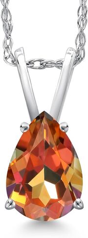 Gem Stone King 10K White Gold Gemstone Birthstone Teardrop Pendant Necklace For Women | Pear Shape 10X7MM | Gold Necklace For Women | With 18 Inch Chain in Kuwait