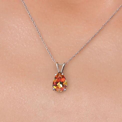 Gem Stone King 10K White Gold Gemstone Birthstone Teardrop Pendant Necklace For Women | Pear Shape 10X7MM | Gold Necklace For Women | With 18 Inch Chain in Kuwait