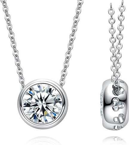 14K White Gold over S925 Sterling Silver 2ct Diamond Bezel Pendant Necklace for Women, Brilliant Round Cut Diamond, Engagement, Thoughtful Gift for Wife on Wedding Day in Saudi Arabia