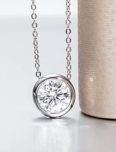 14K White Gold over S925 Sterling Silver 2ct Diamond Bezel Pendant Necklace for Women, Brilliant Round Cut Diamond, Engagement, Thoughtful Gift for Wife on Wedding Day in Saudi Arabia