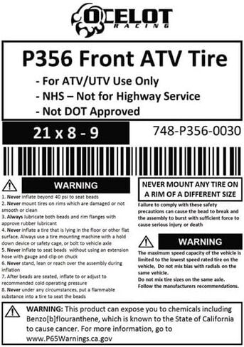 Ocelot P356 ATV Front Tire 21x8-9 GNCC Holeshot Sport RAZR Style 4-Ply Construction with Non-Directional Tread Pattern for Durability, Grip, and Traction in Saudi Arabia