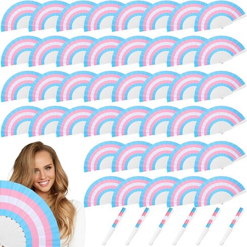 Kigley 48 قطعة من مراوح الشريط الوردي، مراوح قابلة للطي لسرطان الثدي، مروحة يدوية ملونة، مروحة بلاستيكية قابلة للطي للنساء، هدايا سرطان الثدي، ديكورات حفلات التوعية بالسرطان in Kuwait