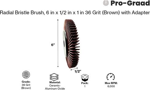 Radial Bristle Brush, 6 in x 1/2 in x 1 in 80 Grit (Yellow) with Adapter, Type C Curved Bristle (Pack of 1) in Saudi Arabia