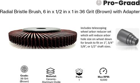 Radial Bristle Brush, 6 in x 1/2 in x 1 in 80 Grit (Yellow) with Adapter, Type C Curved Bristle (Pack of 1) in Saudi Arabia