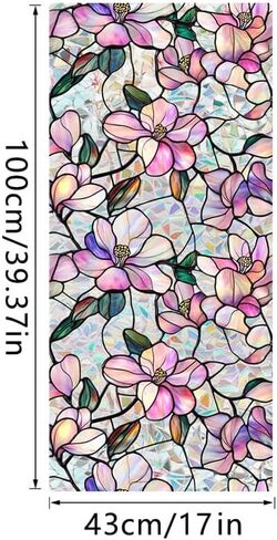 Runtoo Window Privacy Film Rainbow Flowers Window Clings 3D Decorative Vinyl Stained Glass Floral Purple Magnolia Decals Static Sticker Non-Adhesive, 17 x 40 inches in Saudi Arabia